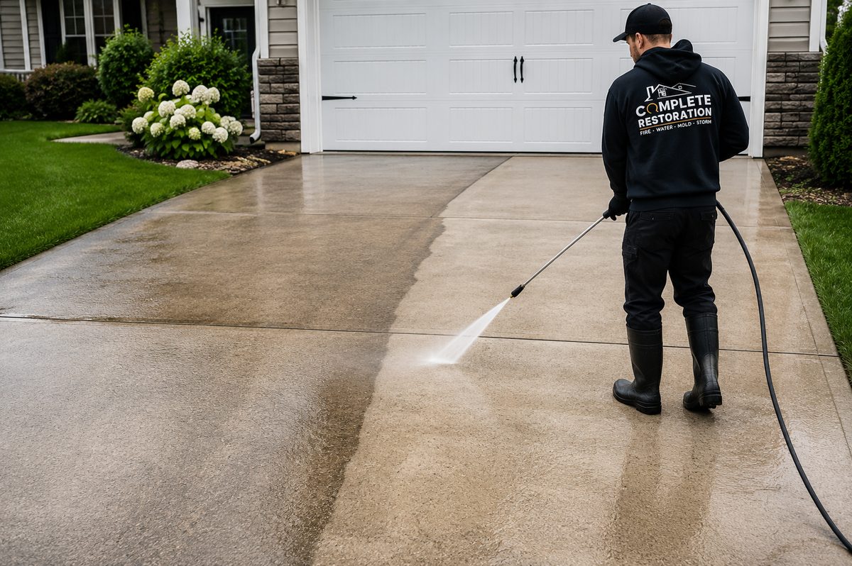 Pressure washing driveway