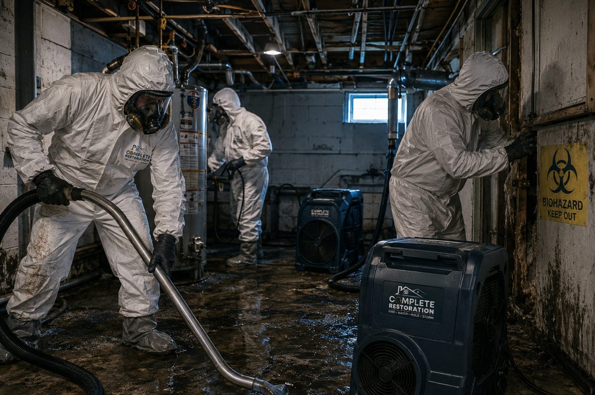 Sewage biohazard cleanup crew